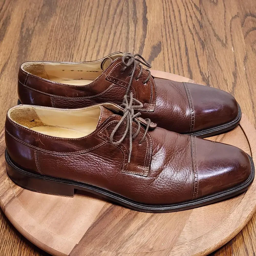 Johnston & Murphy Cellini Shoes Mens Size 10.5 M Brown Leather Cap Toe Italy